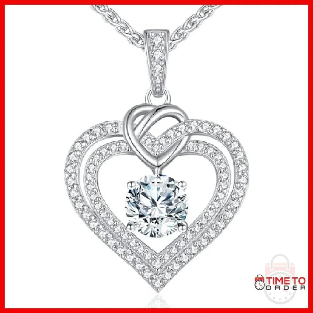 1.5 Carat Moissanite Heart Pendant Necklace 925 Sterling Silver Gift